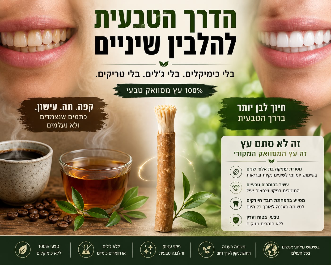 WhiteRoot מסוואק – הלבנת שיניים טבעית 100%